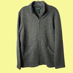 Lauren Ralph Lauren Womens Herringbone Blazer Jacket Lambswool Black/White Large